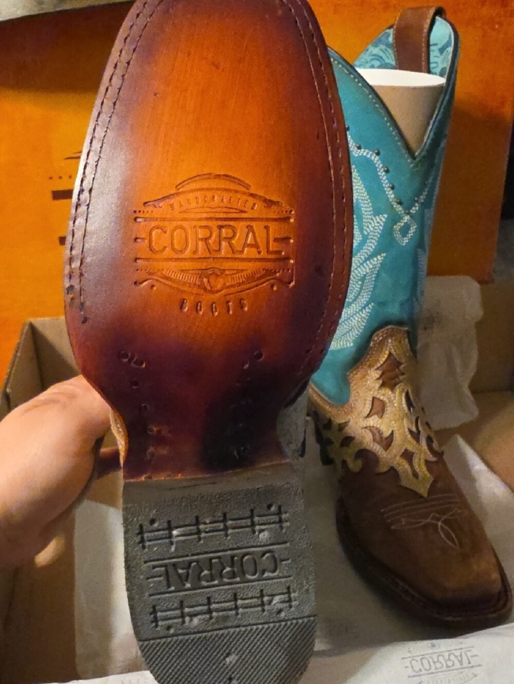 Corral Turquoise & Brown Western Embroidered Boots - Picture 5 of 5